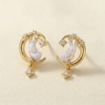 Silver-Plated Post Micro-Set Zircon Moon Rabbit Studs — Painted Moon Sweet Charm