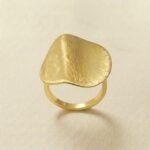 Gold Brushed Oval Statement Ring — Minimalist Sculptural Shield Band