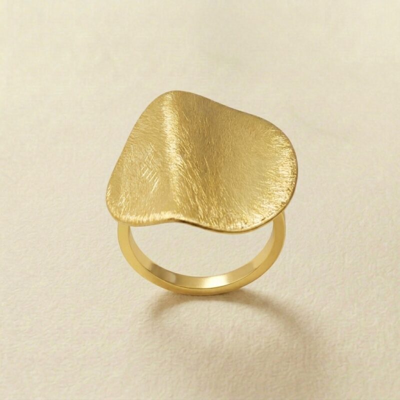Gold Brushed Oval Statement Ring — Minimalist Sculptural Shield Band