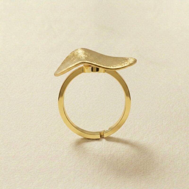 Gold Brushed Oval Statement Ring — Minimalist Sculptural Shield Band