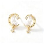 Silver-Plated Post Micro-Set Zircon Moon Rabbit Studs — Painted Moon Sweet Charm