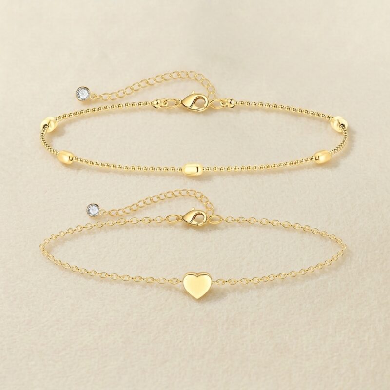 Stainless Steel Anklet — Double-Layered Romantic Heart Beach Anklet
