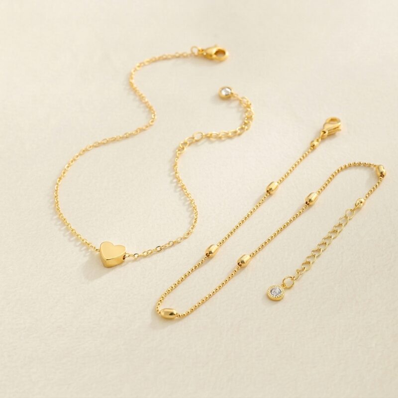 Stainless Steel Anklet — Double-Layered Romantic Heart Beach Anklet