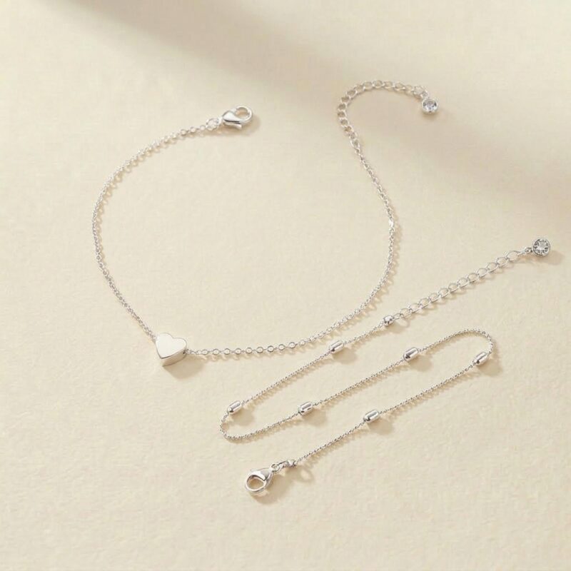 Stainless Steel Anklet — Double-Layered Romantic Heart Beach Anklet