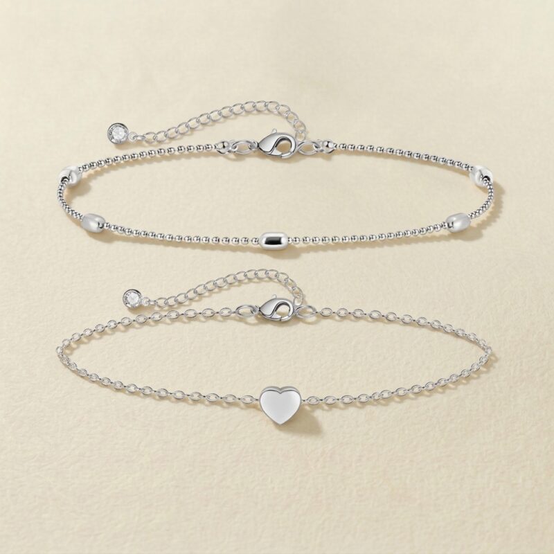 Stainless Steel Anklet — Double-Layered Romantic Heart Beach Anklet