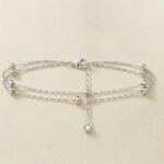 Stainless Steel Anklet — Double-Layered Silver Beaded Beach Anklet