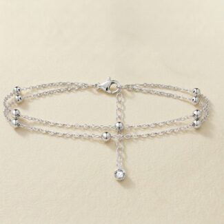 Stainless Steel Anklet — Double-Layered Silver Beaded Beach Anklet