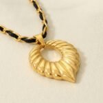 Gold Titanium Scalloped Hoop Earrings — Sculptural Shell Fan Statement Drop