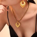 Gold Titanium Scalloped Hoop Earrings — Sculptural Shell Fan Statement Drop