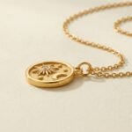 Gold Titanium Celestial Medallion Necklace — Sun Moon Coin Pendant