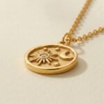 Gold Titanium Celestial Medallion Necklace — Sun Moon Coin Pendant