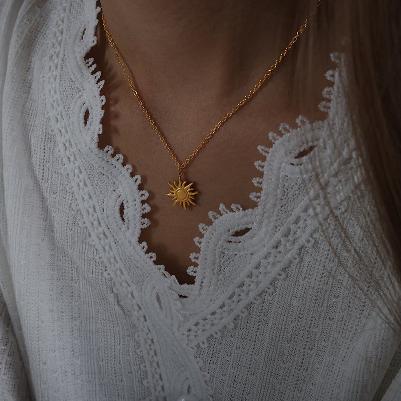 Titanium Steel Necklace — Celestial Sun Totem Pendant