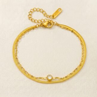 Layered Anklet - Golden Solitaire Radiance