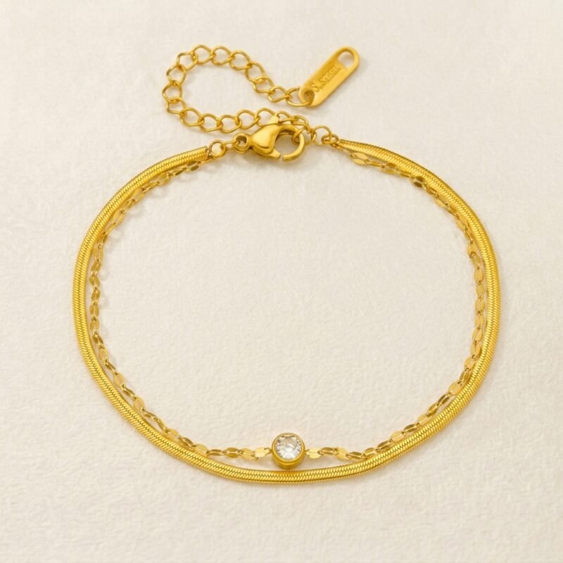 Layered Anklet - Golden Solitaire Radiance (1) Layered Anklet - Golden Solitaire Radiance