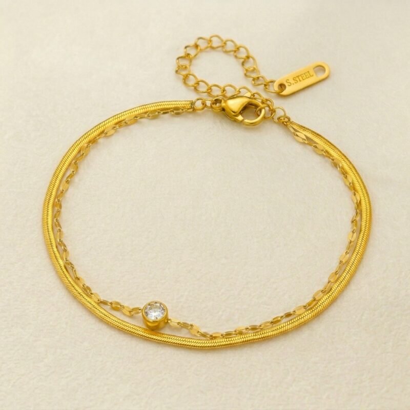 Layered Anklet - Golden Solitaire Radiance (4) Layered Anklet - Golden Solitaire Radiance