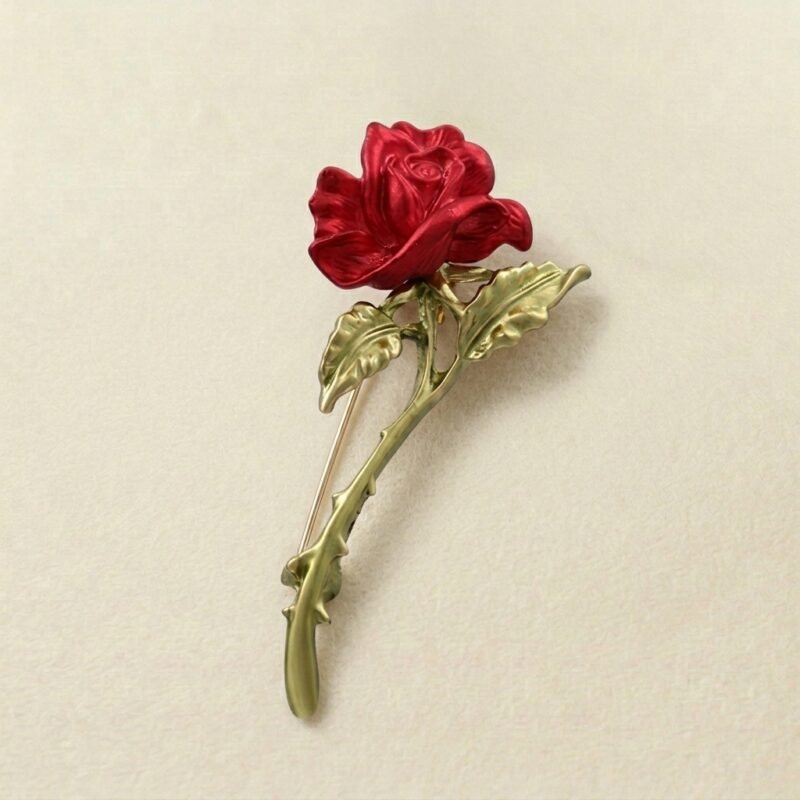 Rose Brooch - Vintage Crimson Bloom (1) Rose Brooch - Vintage Crimson Bloom