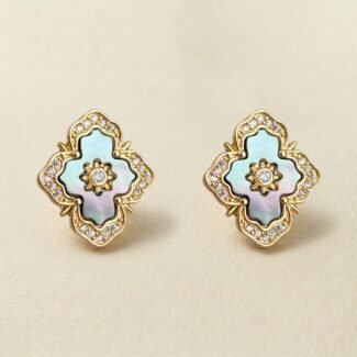 Silver-Plated Shell Zircon Studs — French Vintage Elegance