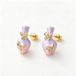 Silver-plated vase butterfly enamel studs — sweet hand-painted charm
