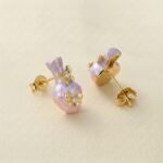 Silver-plated vase butterfly enamel studs — sweet hand-painted charm