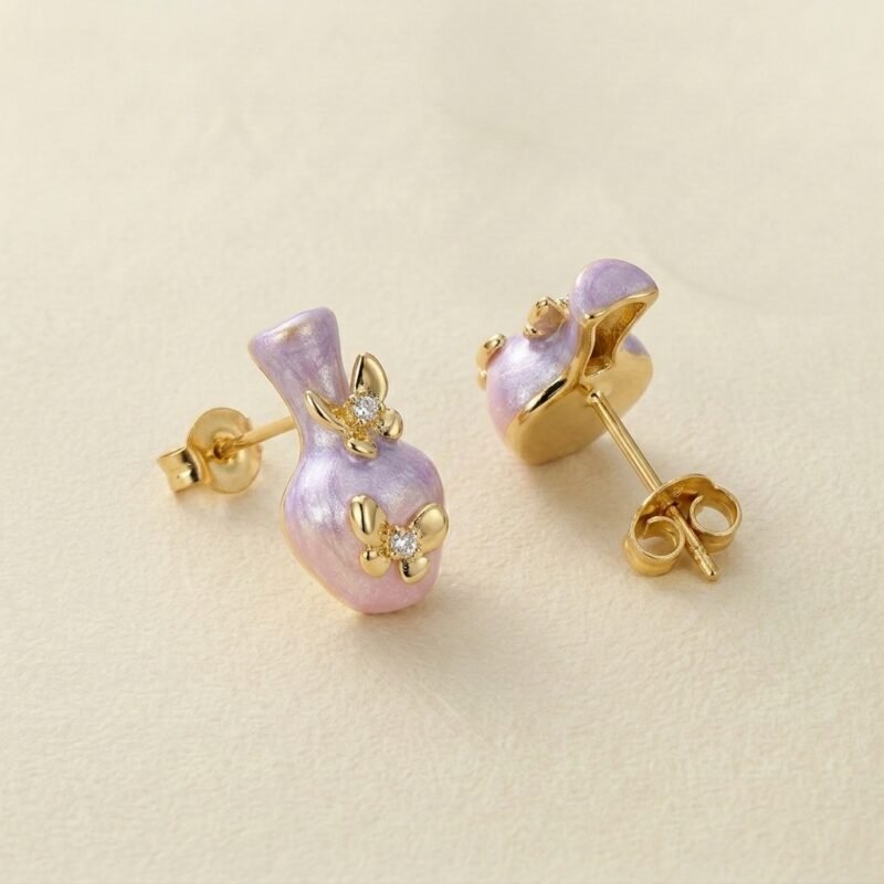 Silver-plated vase butterfly enamel studs — sweet hand-painted charm Silver-plated vase butterfly enamel studs — sweet hand-painted charm