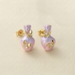 Silver-plated vase butterfly enamel studs — sweet hand-painted charm