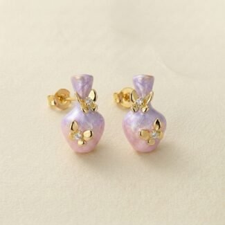 Silver-plated vase butterfly enamel studs — sweet hand-painted charm