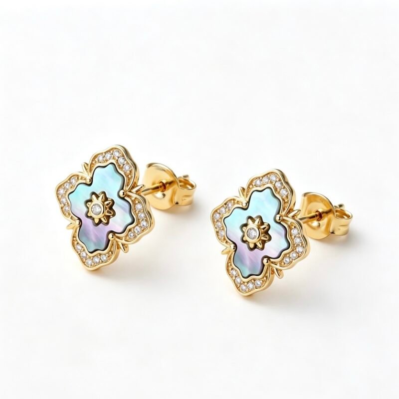 Silver-plated shell zircon studs — French vintage elegance