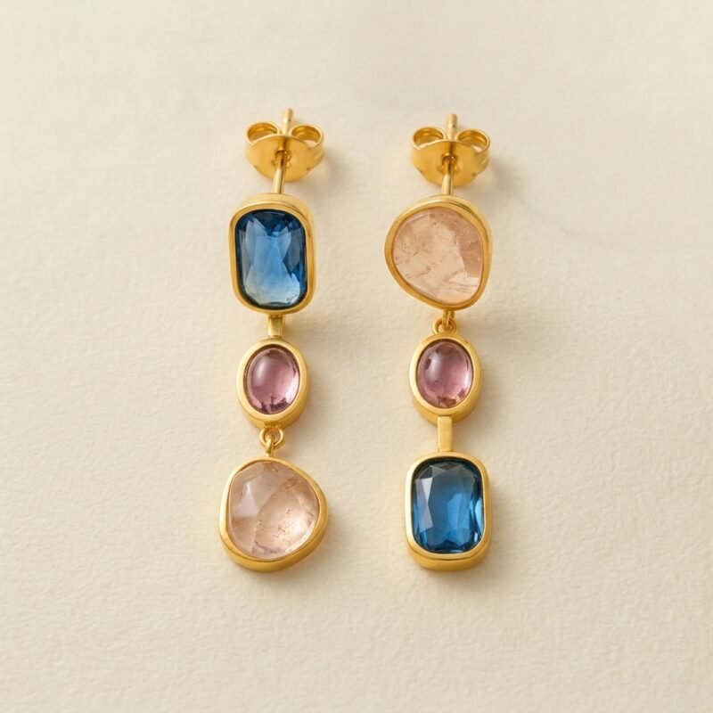 Stainless Steel Asymmetric Gemstone Earrings — Colorful Edgy Forever Shine
