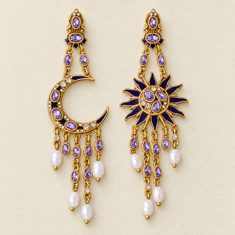 Sun Moon Vintage Stud Earrings——Celestial Duality