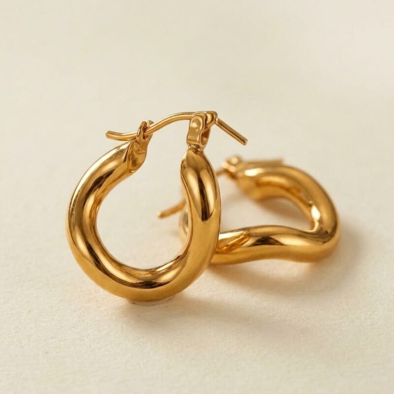 Hoop Earrings - Golden Wave Mobius (3) Hoop Earrings - Golden Wave Mobius