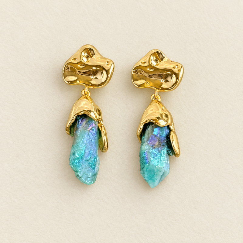 Blue Crystal Natural Stone Earrings——Azure Whisper