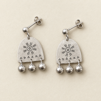 Sun Bell Totem Engraved Stud Earrings——Ancient Echo