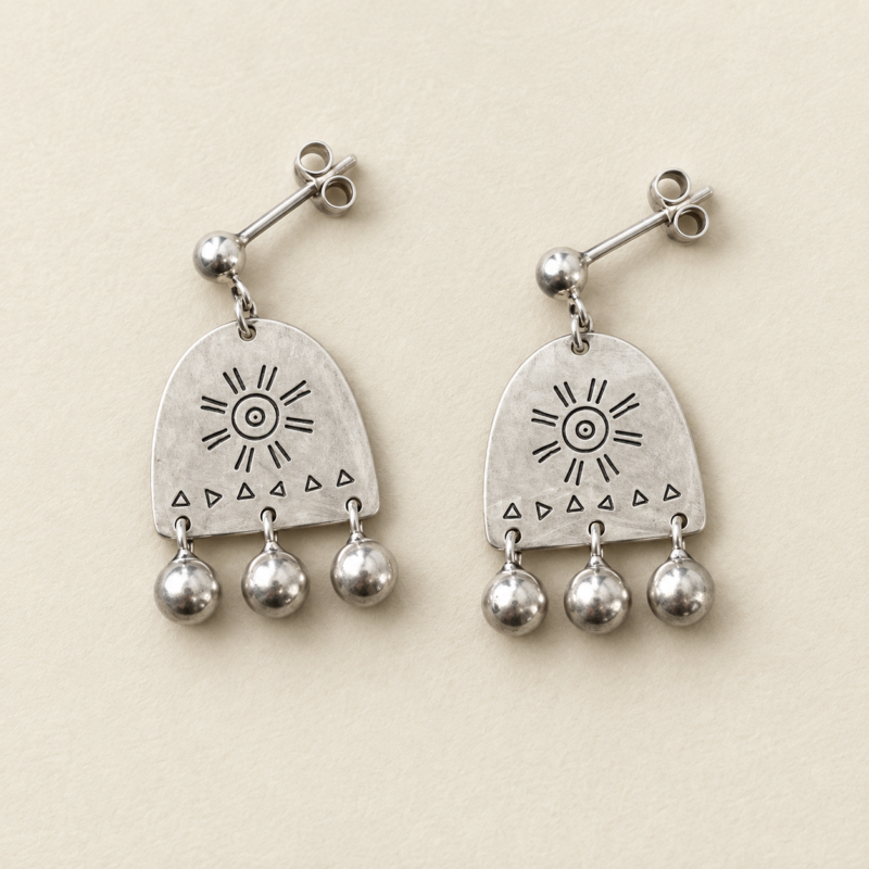 Sun Bell Totem Engraved Stud Earrings——Ancient Echo Sun Bell Totem Engraved Stud Earrings——Ancient Echo