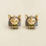 Egyptian Cat Pharaoh 14K Enamel Earrings——Mystic Deity