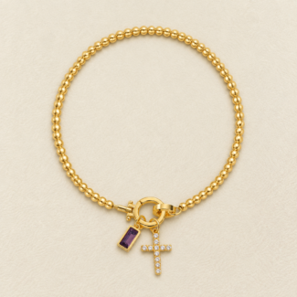 Amethyst Birthstone Cross Bracelet——February Serenity Aura