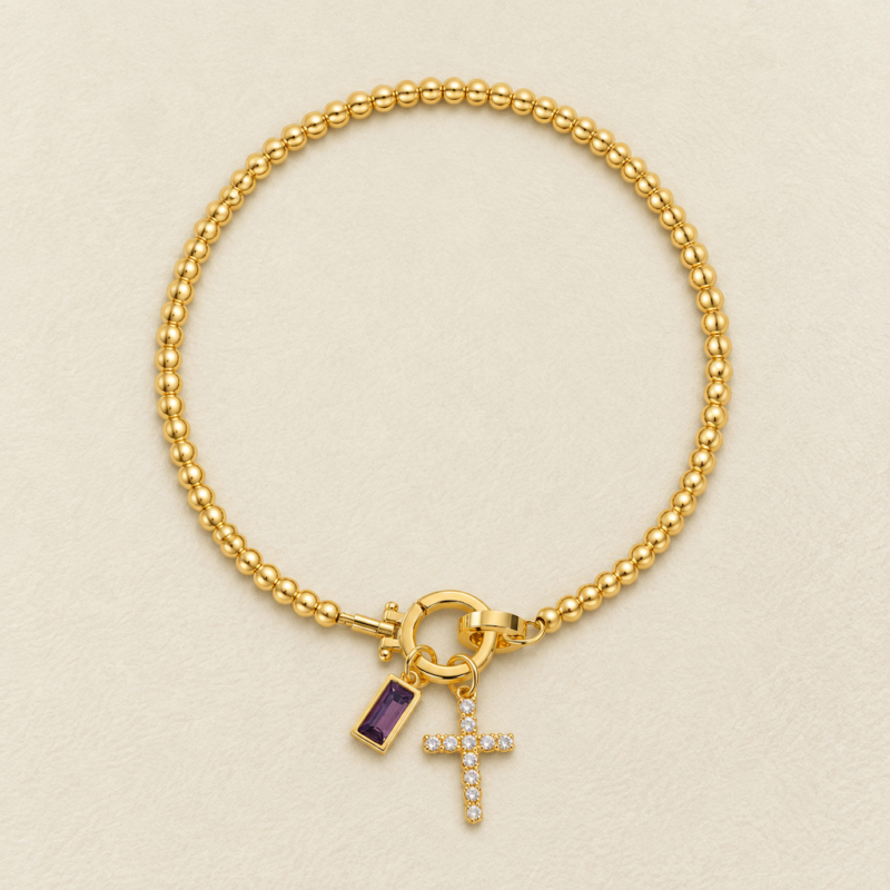 Amethyst Birthstone Cross Bracelet——February Serenity Aura Amethyst Birthstone Cross Bracelet——February Serenity Aura