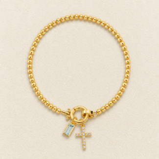 Aquamarine Birthstone Cross Bracelet——March Courage Aura