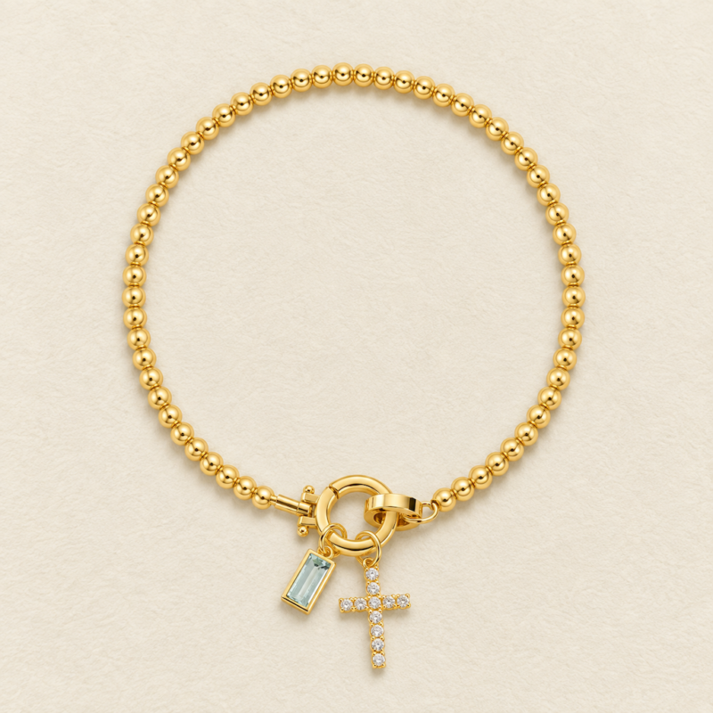 Aquamarine Birthstone Cross Bracelet——March Courage Aura Aquamarine Birthstone Cross Bracelet——March Courage Aura