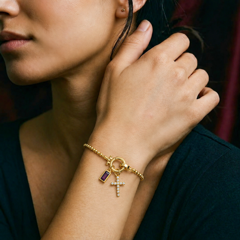 Amethyst Birthstone Cross Bracelet——February Serenity Aura Amethyst Birthstone Cross Bracelet——February Serenity Aura