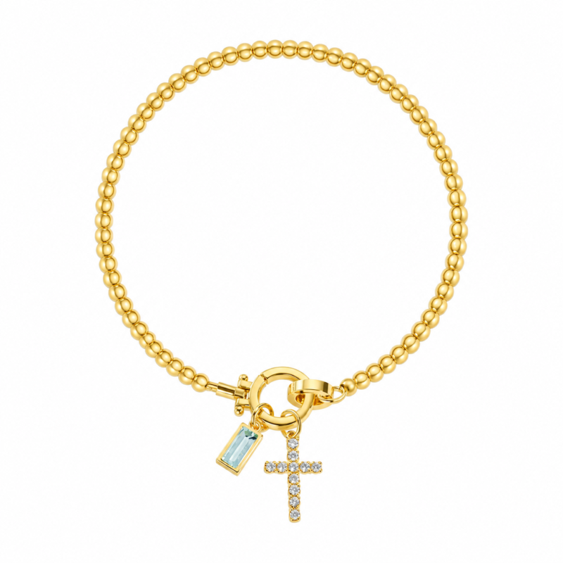Aquamarine Birthstone Cross Bracelet——March Courage Aura Aquamarine Birthstone Cross Bracelet——March Courage Aura