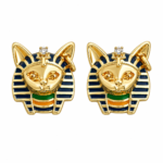 Egyptian Cat Pharaoh 14K Enamel Earrings——Mystic Deity