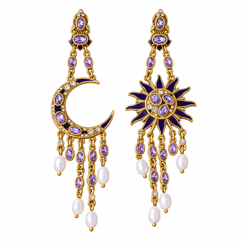 Sun Moon Vintage Stud Earrings——Celestial Duality