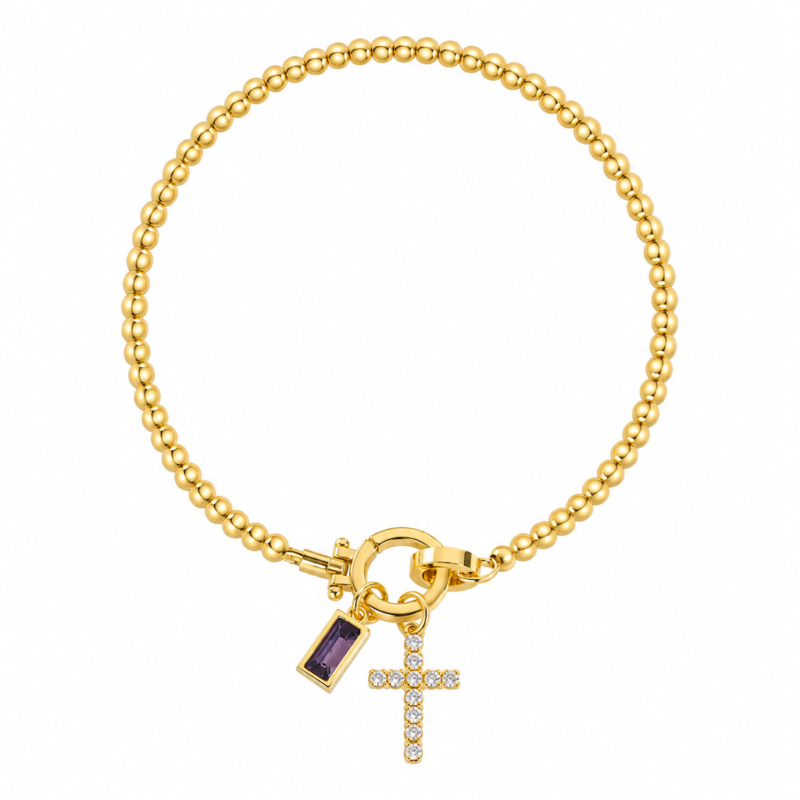 Amethyst Birthstone Cross Bracelet——February Serenity Aura Amethyst Birthstone Cross Bracelet——February Serenity Aura